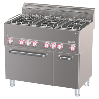 Gas fryer, two 15-liters tank on cupboard