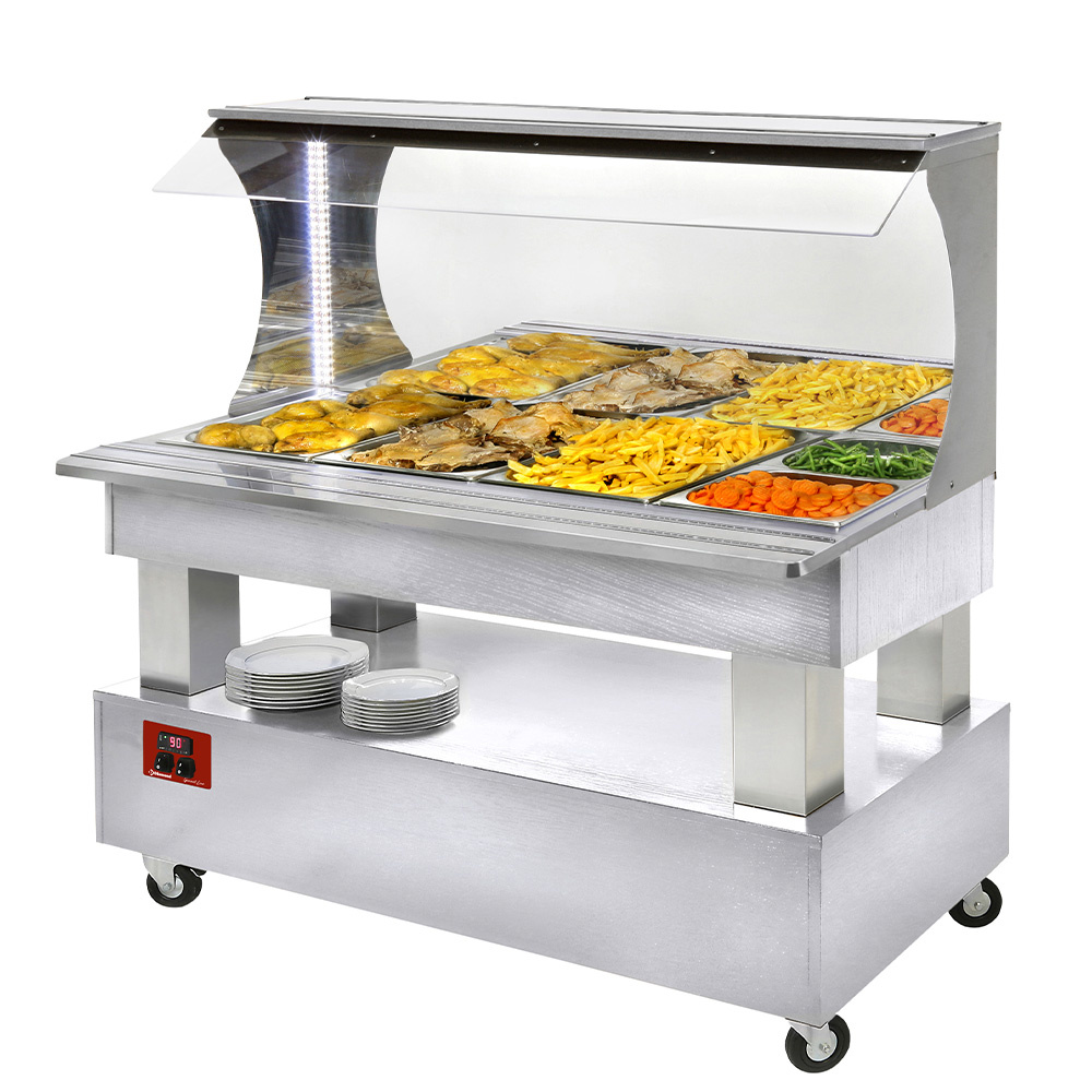 ABM/4N-A1 Buffet chauffant mural, bain marie, 4x GN1/1-150 (Bois Blanc)