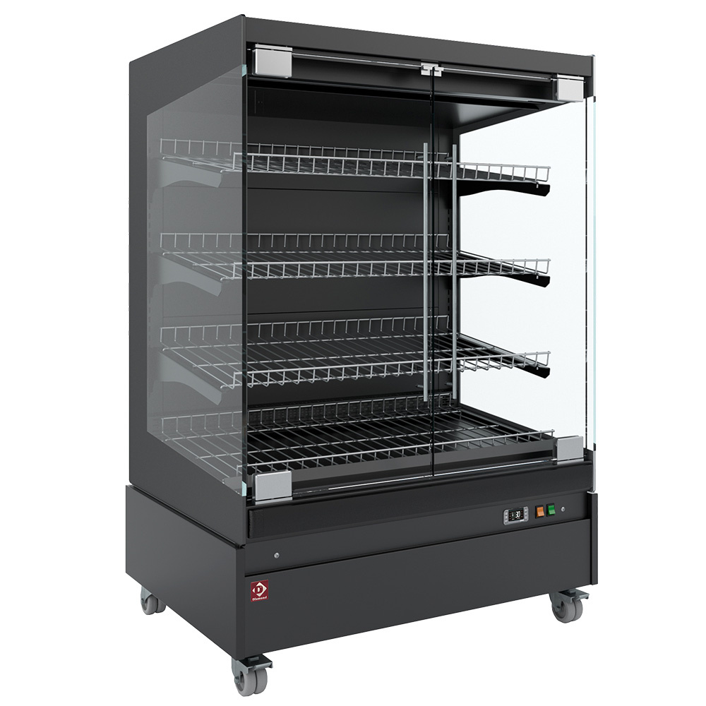 HAS10-P5 Vitrine chauffante, libre-service, avec porte vitrée, sur roues - FULL BLACK