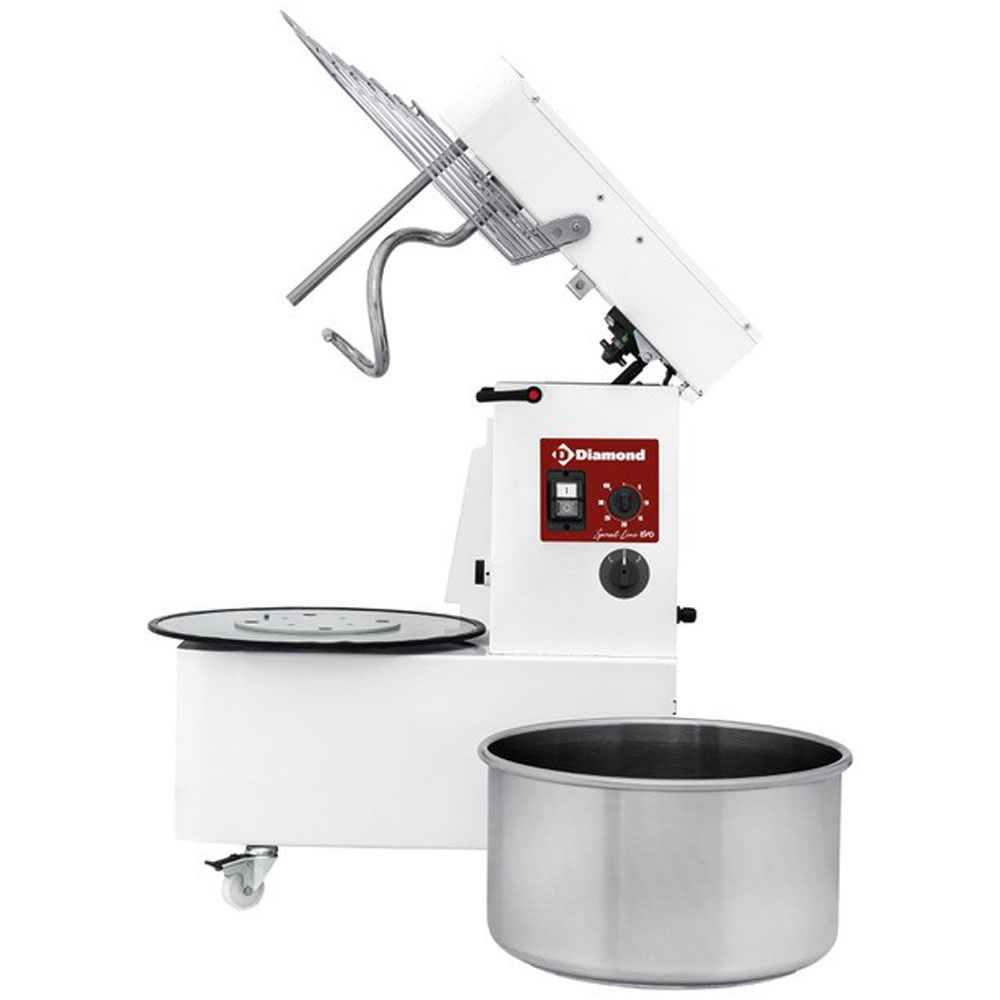 FD53AL/T2V-L Pétrin à spirale 53 Litres tête relevable, cuve amovible, 2 vitesses, timer, sur roues