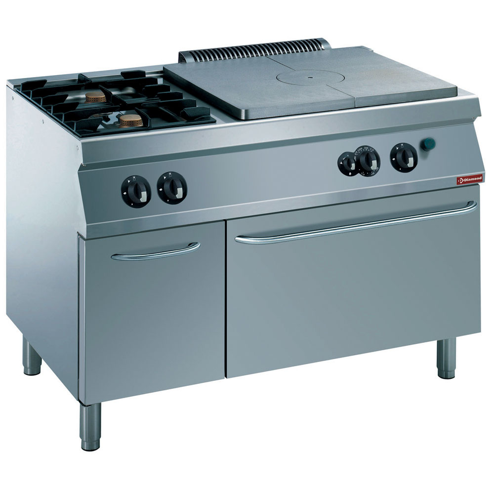 G17/T2BFA12-N Fourneau 2 feux, 1 taque coup de feu, four gaz GN 2/1, armoire neutre