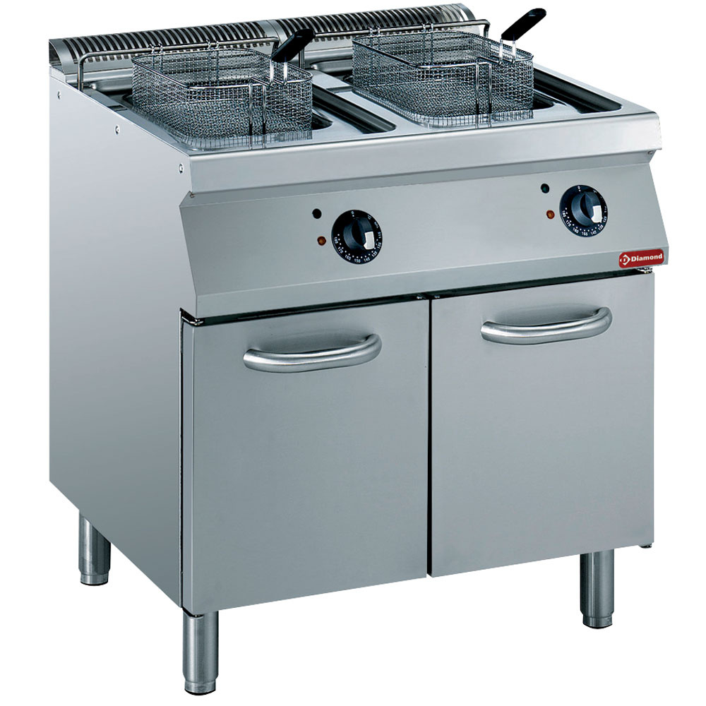 E17/F30A8-N Friteuse électrique cuve "Y" 2x 15 litres, éléments extérieurs sur armoire
