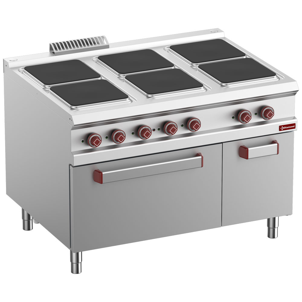 E9/6PQFA12-N Fourneau électrique 6 plaques sur four électrique GN 2/1, armoire neutre fermée