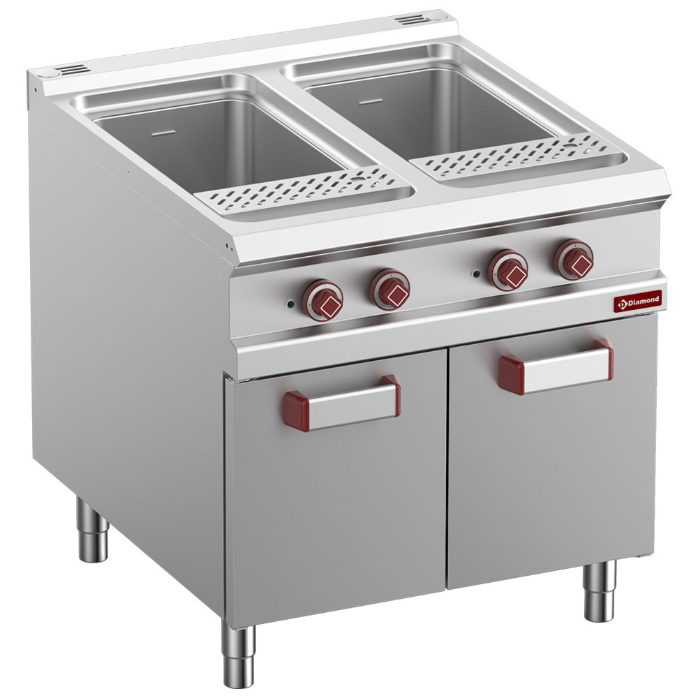 E9/CPA8-N Cuiseur à pâtes électrique, 2 cuves 40 lit. sur meuble fermé (s/paniers)