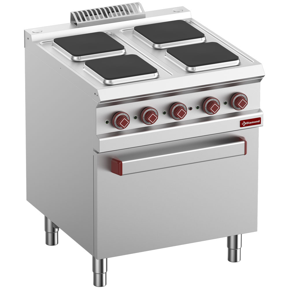 E7/4PQF7-N Fourneau 4 plaques carrées avec four électrique GN 2/1 et grill