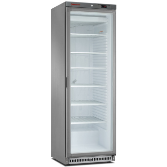 [10410] Ventilated refrigerator, glass door, 150 liters. stainless steel