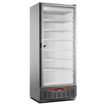 [10418] Ventilated refrigerator, glass door, 400 liters. stainless steel