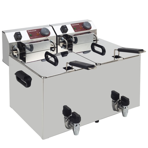 [11643] WR-EF20-S2 Friteuse de table électrique 2x 10 litres + robinet de vidange