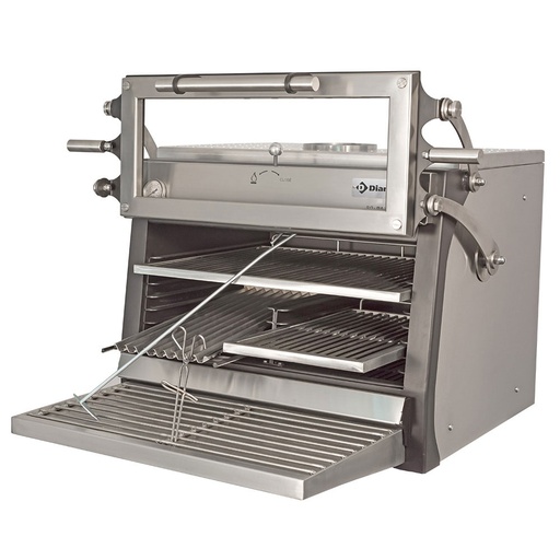 [11939] CBQ-075/RX Four-BBQ à charbon, GN 1/1+ GN2/4 (75 Kg/h) - Porte relevable/Inox