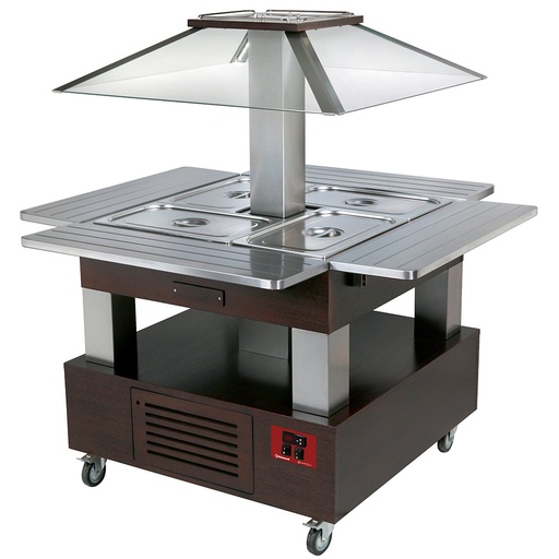[12707] CBM/4D-B1 Ilot buffet chauffant, bain marie, 4x GN1/1-150 (Bois Wengé)