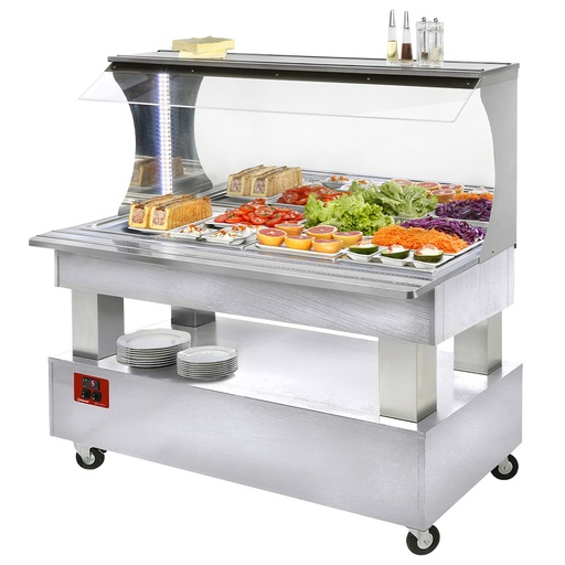 [12730] ASB/4N-A1-R2 Buffet - Salade bar mural, réfrigéré, 4x GN1/1-150 (Bois Blanc)