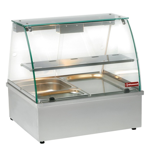[12758] VBE-211 Vitrine chauffante, bain-marie 2x GN 1/1, panoramique