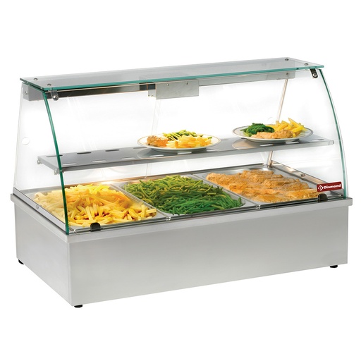 [12760] VBE-311 Vitrine chauffante, bain-marie 3 GN 1/1, panoramique