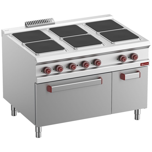 [14675] E9/6PQFA12-N Fourneau électrique 6 plaques sur four électrique GN 2/1, armoire neutre fermée