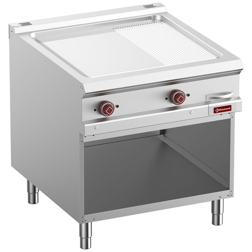 [14751] E9/PMCA8-N Plaque cuisson 2/3 lisse & 1/3 rain. élec. chromée mod.1/1, armoire ouv.